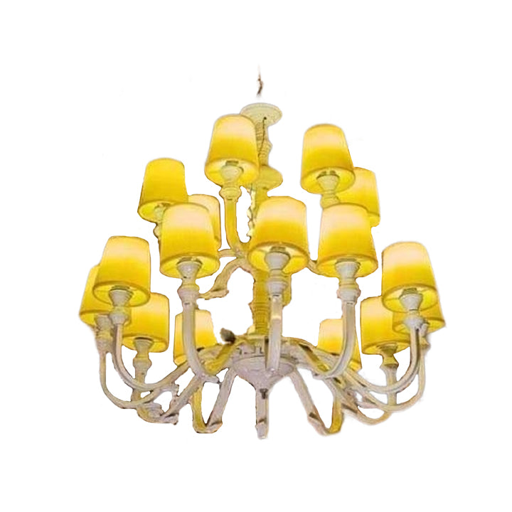 18 LIGHT METAL FIBER GLASS CHANDELIER - YELLOW