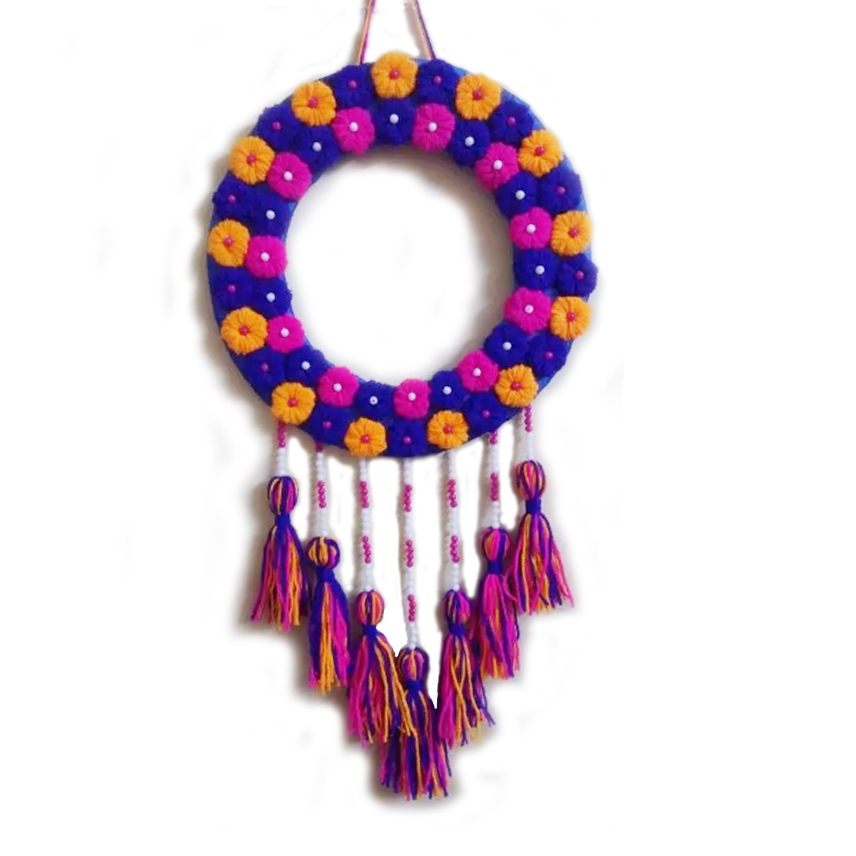 Multi Colour Pum Pum Ring With  Tassels