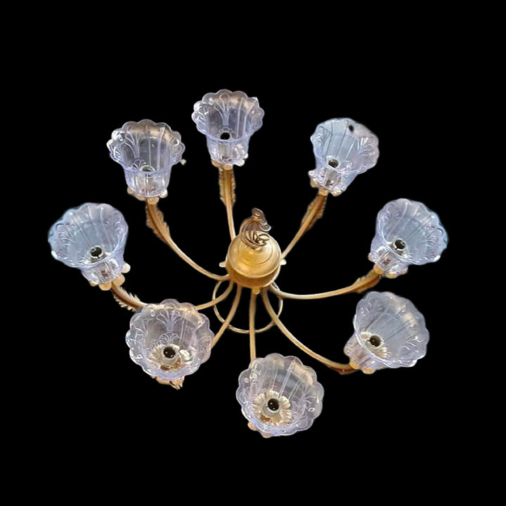 8 BULP GLASS CUP AND METAL  CHANDELIER