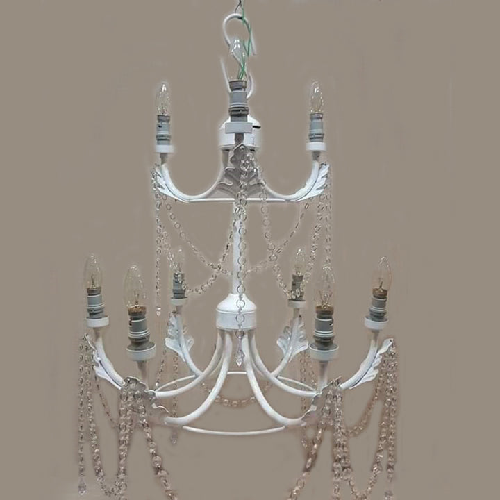 10 LIGHT TWO STAPE METAL WHITE CHANDELIER