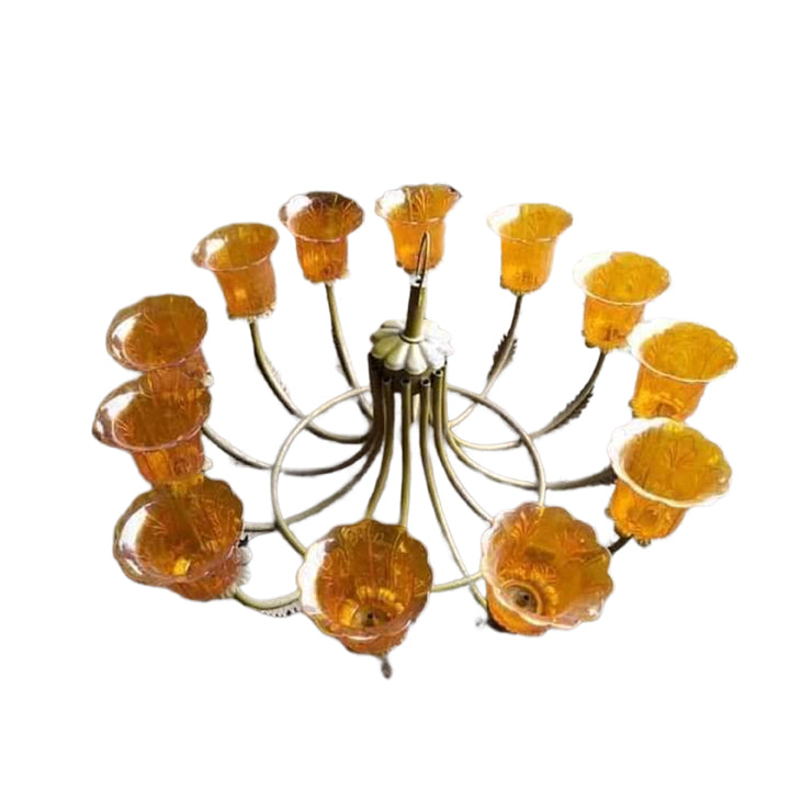 12 LIGHT GLASS CUP METAL  CHANDELIER