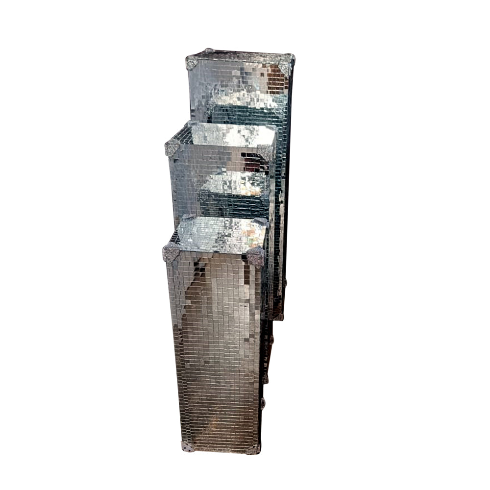 SILVER MIRROR PILLAR SET OF 3 PICE