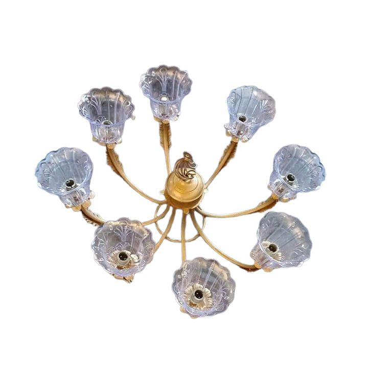 8 BULP GLASS CUP AND METAL  CHANDELIER