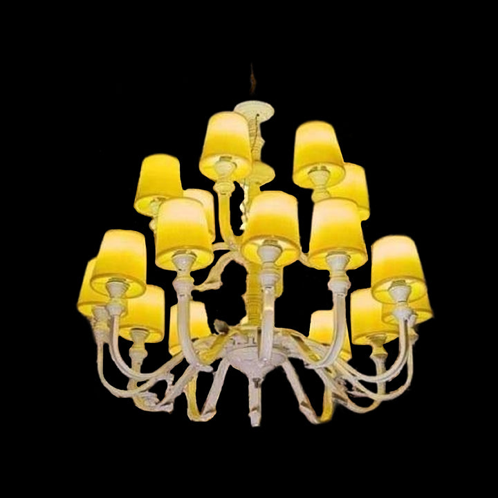 18 LIGHT METAL FIBER GLASS CHANDELIER - YELLOW