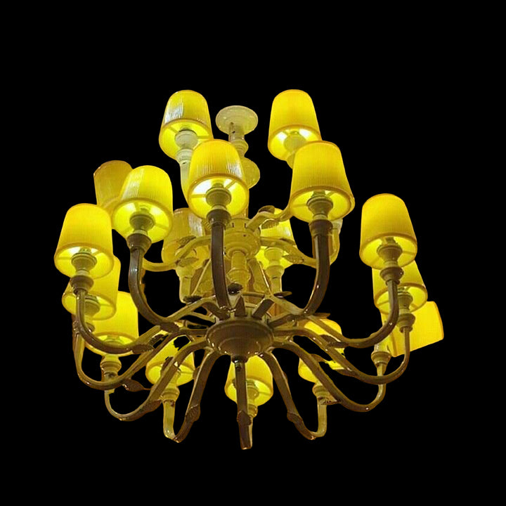 18 LIGHT YELLOW CAP AND METAL TWO STAPE CHANDELIER