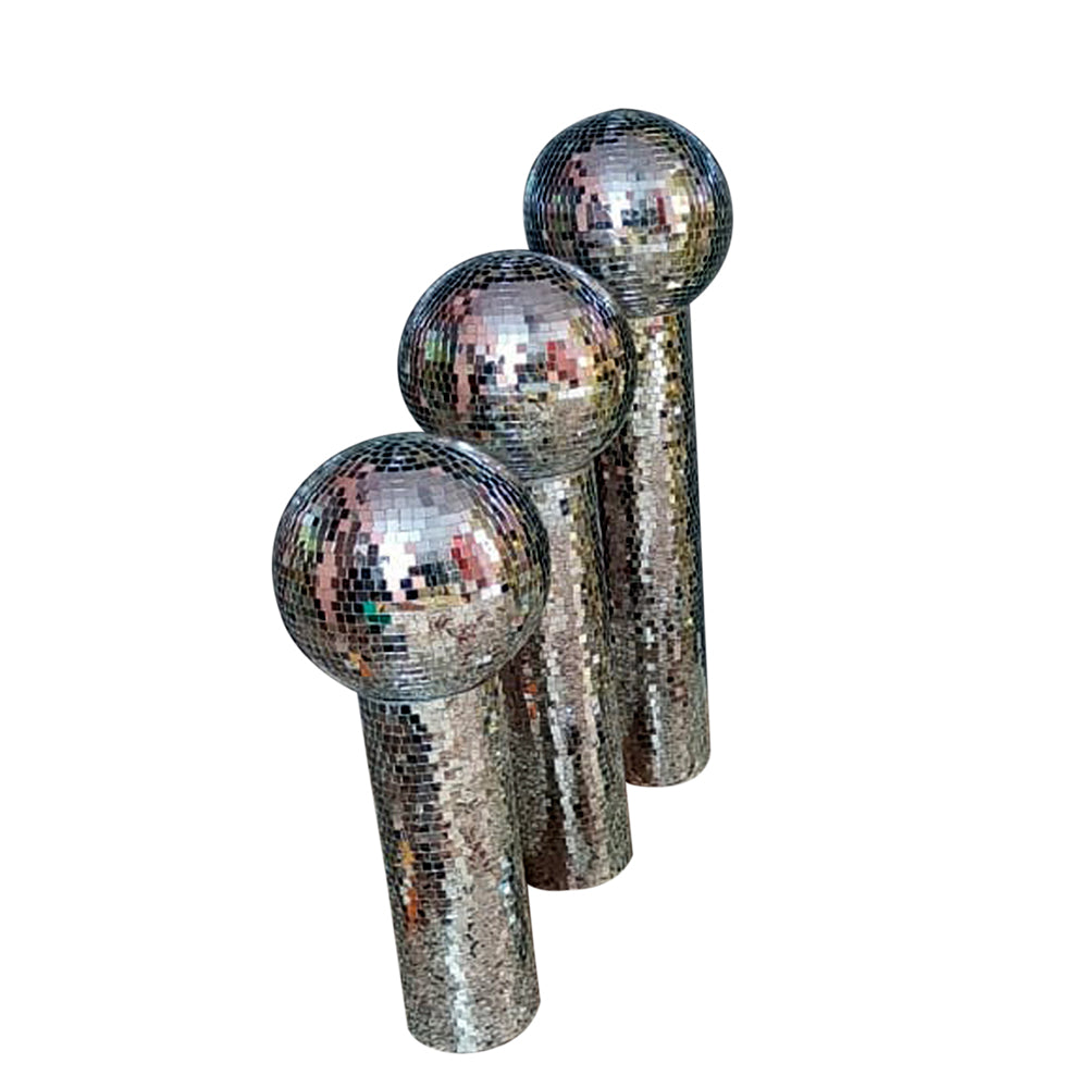 MIRROR PILLAR WITH MIRROR BALL 3 PICE SET - SIVER