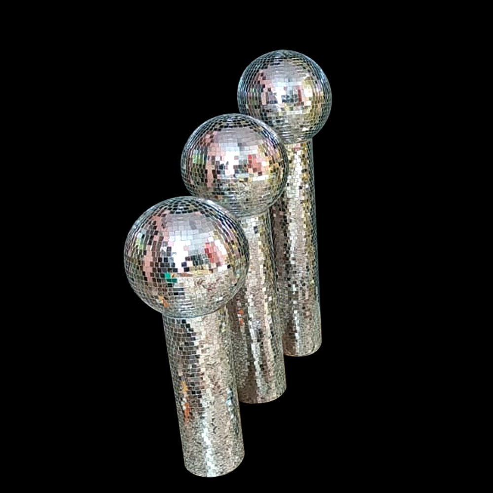 MIRROR PILLAR WITH MIRROR BALL 3 PICE SET - SIVER