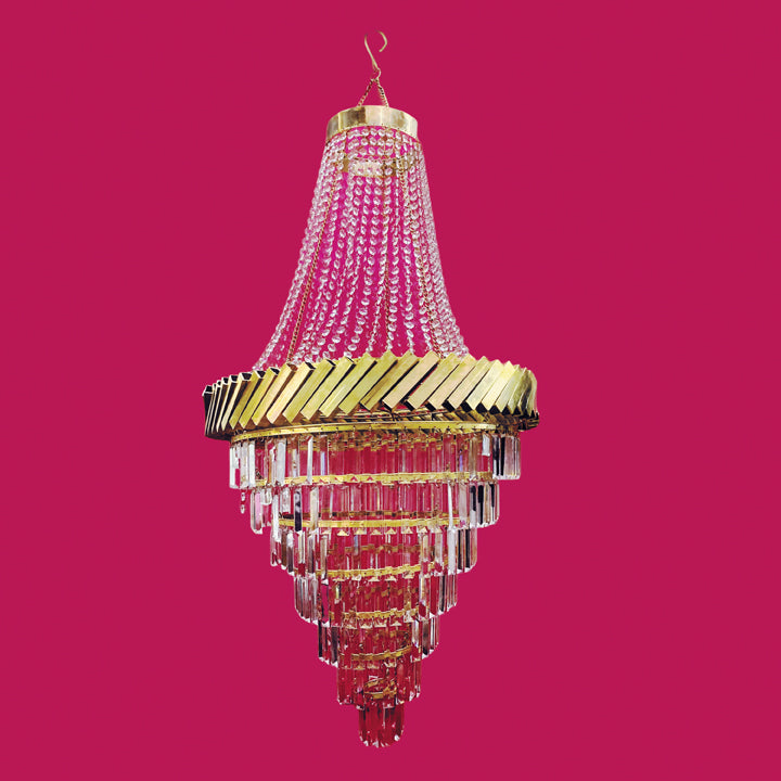 GLASS PATRI CHANDELIER WITH PIPE BORDER