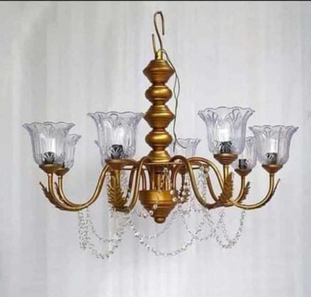 VINTAGE GOLD METAL CHANDELIER 8 BULB